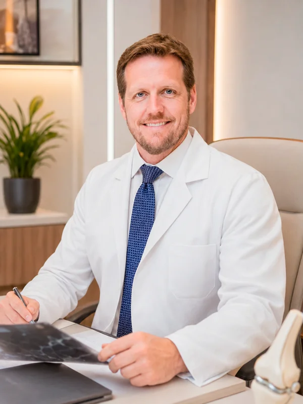 Dr. Guilherme Ravanini avaliando exames
